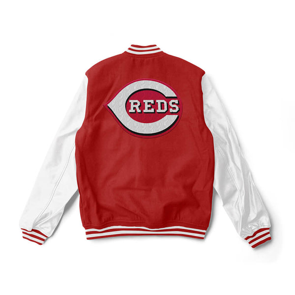 CINCINNATI REDS WOOL JACKET W/ HANDCRAFTED LEATHER LOGOS - RED