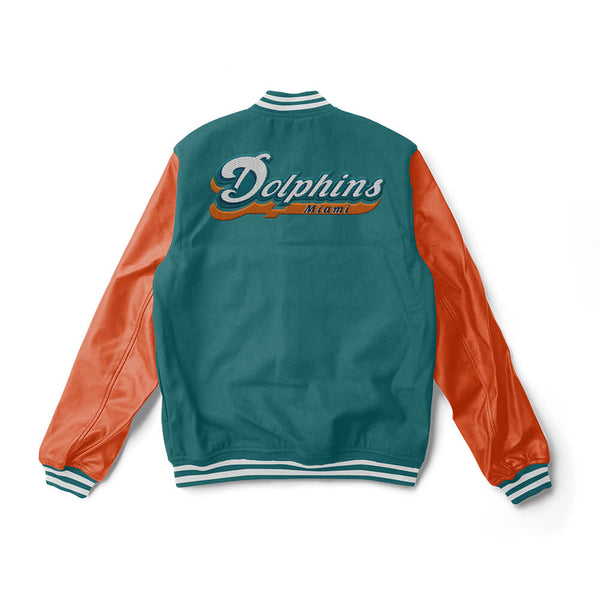 NIKE Miami Dolphins Mens XL LETTERMAN VARSITY JACKET Wool Leather Quilted