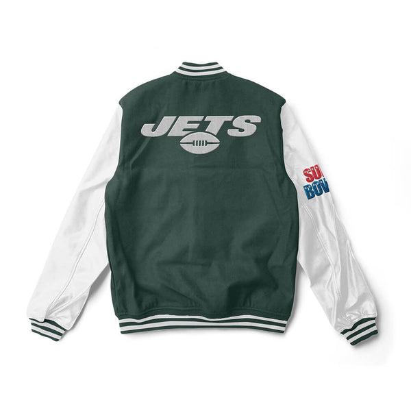 Wool/Leather New York Jets Varsity Black and White Jacket - Jackets Masters