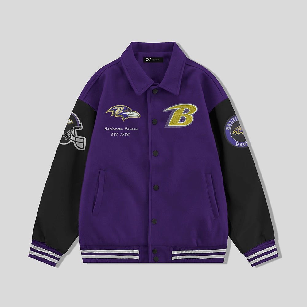Baltimore Ravens Collared Varsity Jacket - NFL Letterman Jacket - Clubs Varsity