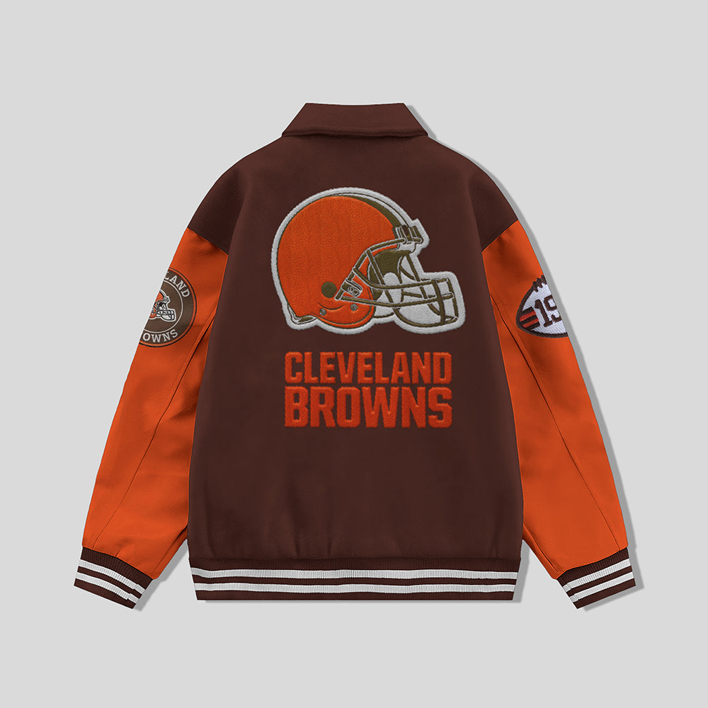 Cleeveland Browns Collared Varsity Jacket - NFL Letterman Jacket - Clubs Varsity
