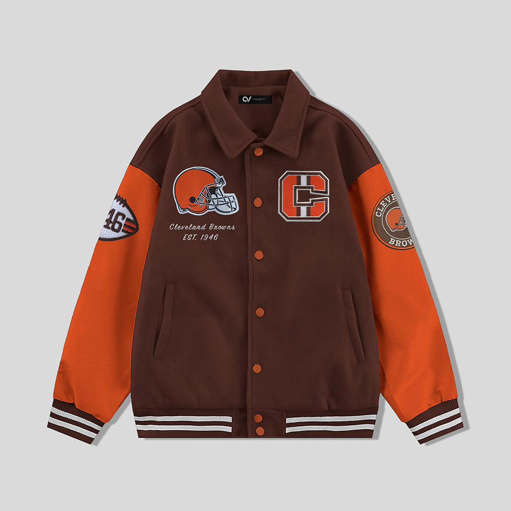 Cleeveland Browns Collared Varsity Jacket - NFL Letterman Jacket - Clubs Varsity