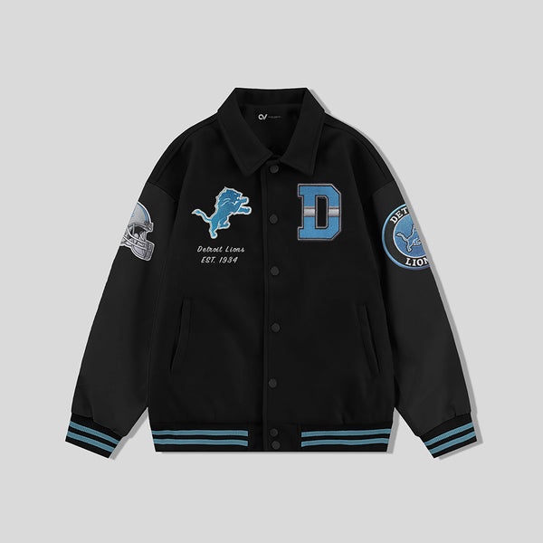 Detroit lions Collared Varsity Jacket - NFL Letterman Jacket - Clubs V ...