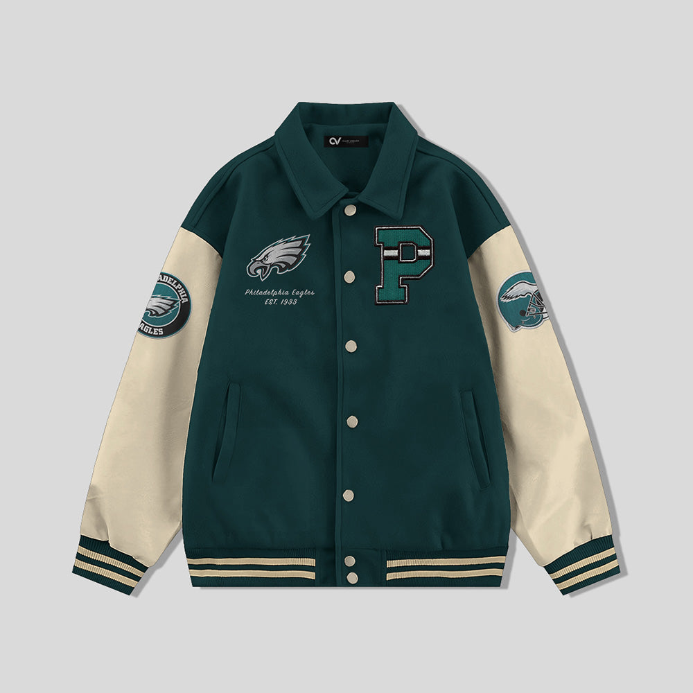 Philadelphia Eagles Collared Varsity Jacket - NFL Letterman Jacket - Clubs Varsity