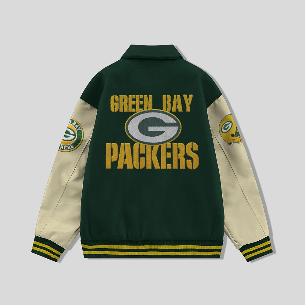 Green Bay Packers Collared Varsity Jacket - NFL Letterman Jacket - Clubs Varsity