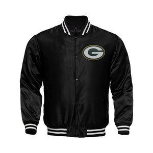 Green Bay Packers Starter Locker Room Satin Varsity Full-Snap Jacket – Black