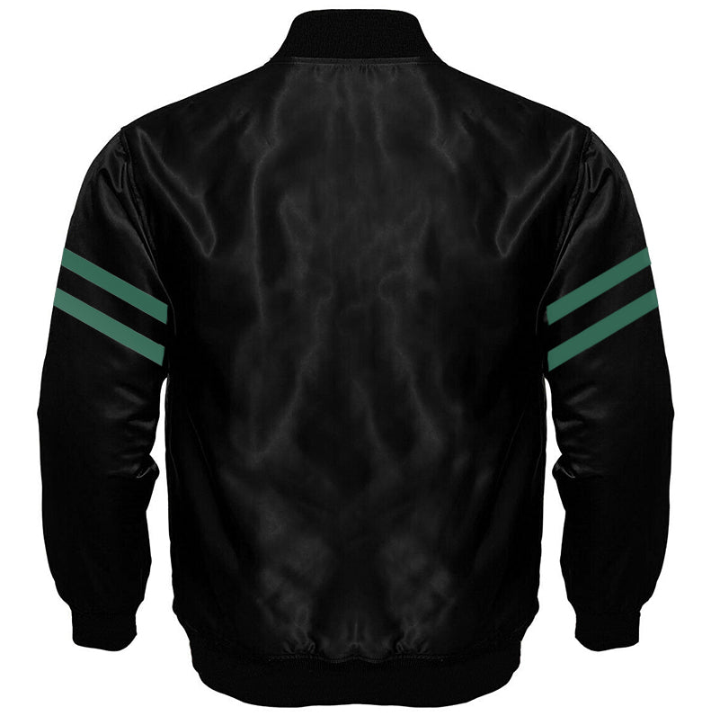 New York Jets Black Satin Full-Snap Varsity Jacket