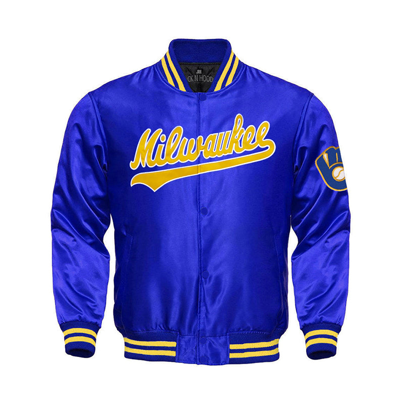 Milwaukee Brewers Starter Locker Room Satin Varsity Full-Snap Jacket