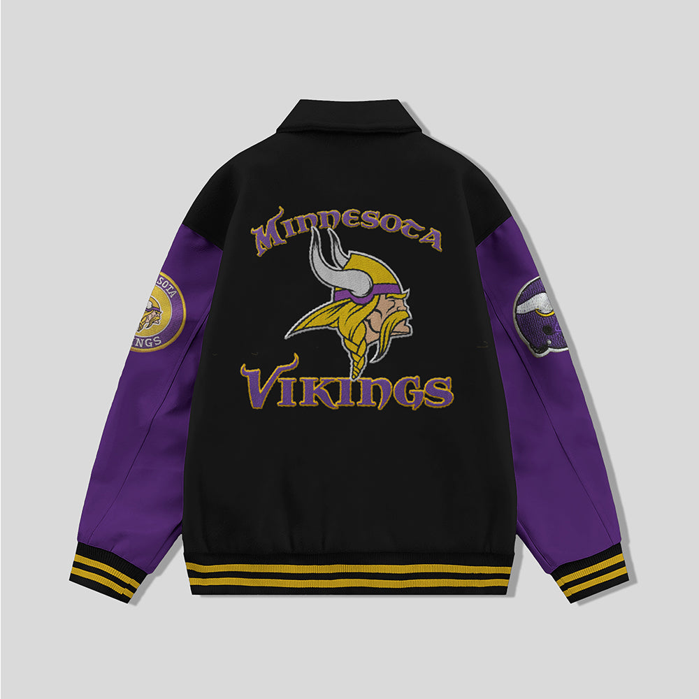 Minnesota Vikings Collared Varsity Jacket - NFL Letterman Jacket - Clubs Varsity