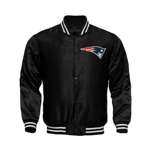 New England Patriots Starter Locker Room Satin Varsity Full-Snap Jacket – Black