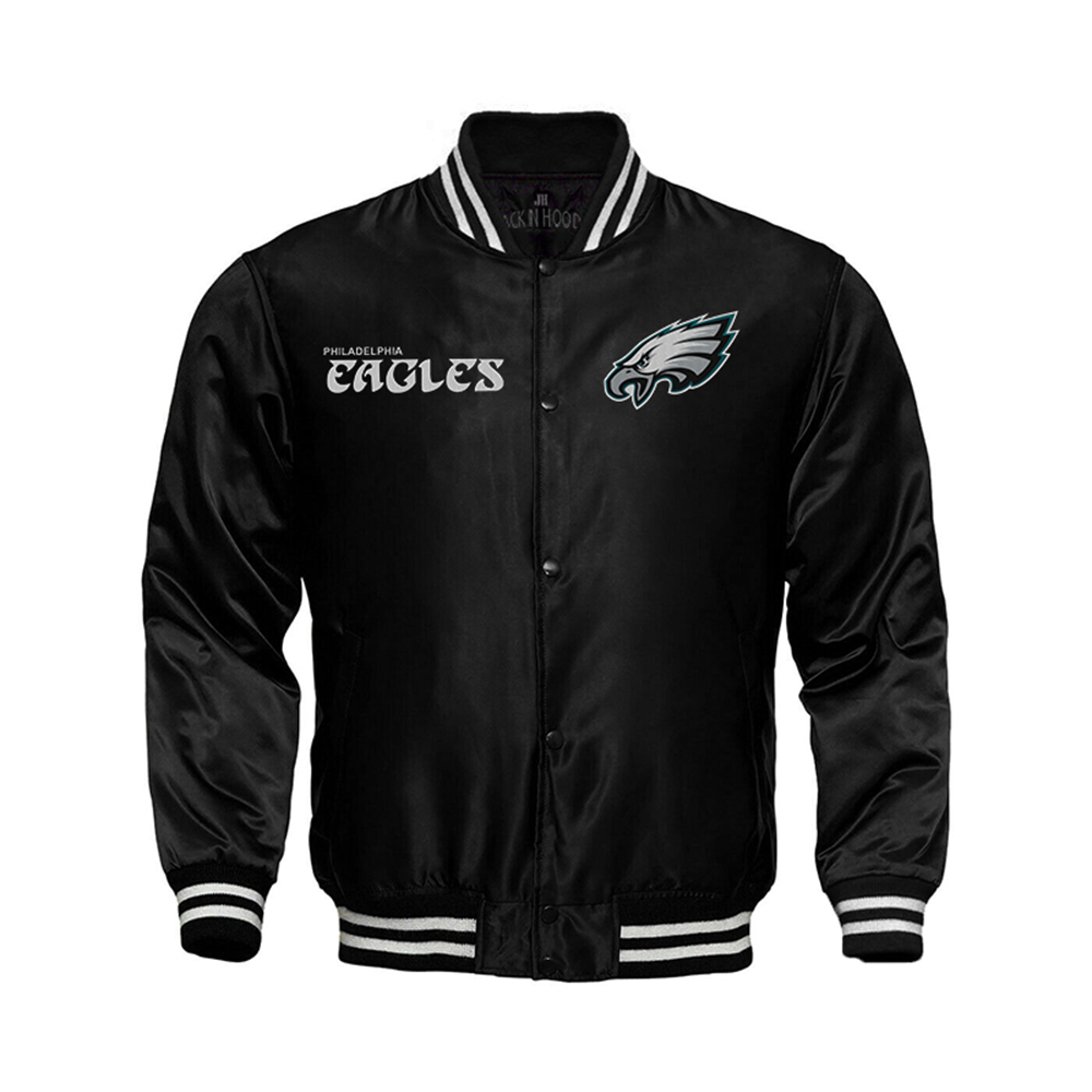 Philadelphia Eagles Starter Locker Room Satin Varsity Full-Snap Jacket – Black