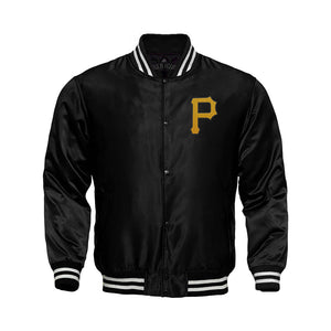 Pittsburgh Pirates Starter Locker Room Satin Varsity Full-Snap Jacket – Black