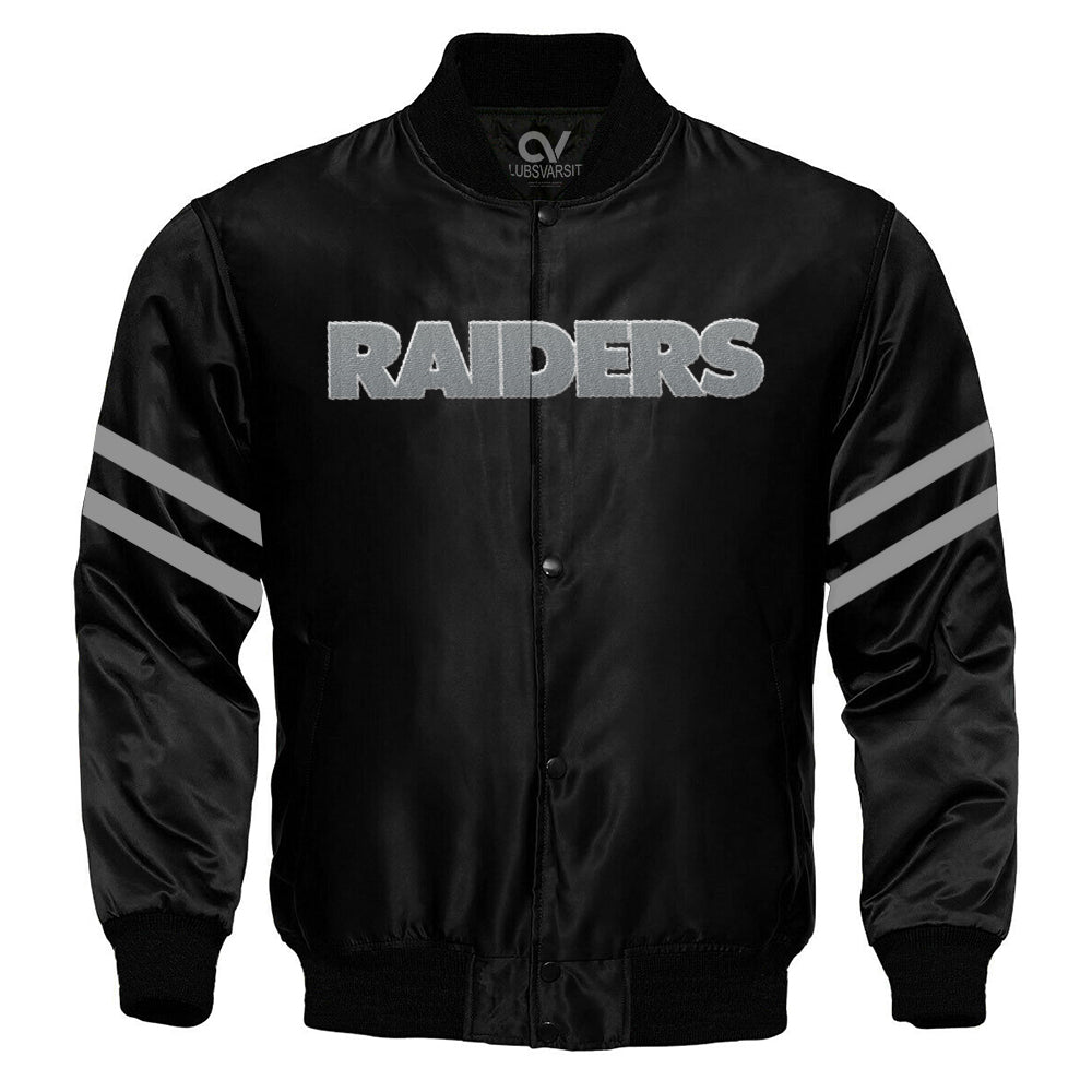 Oakland Las Vegas Raiders Black Satin Full-Snap Varsity Jacket