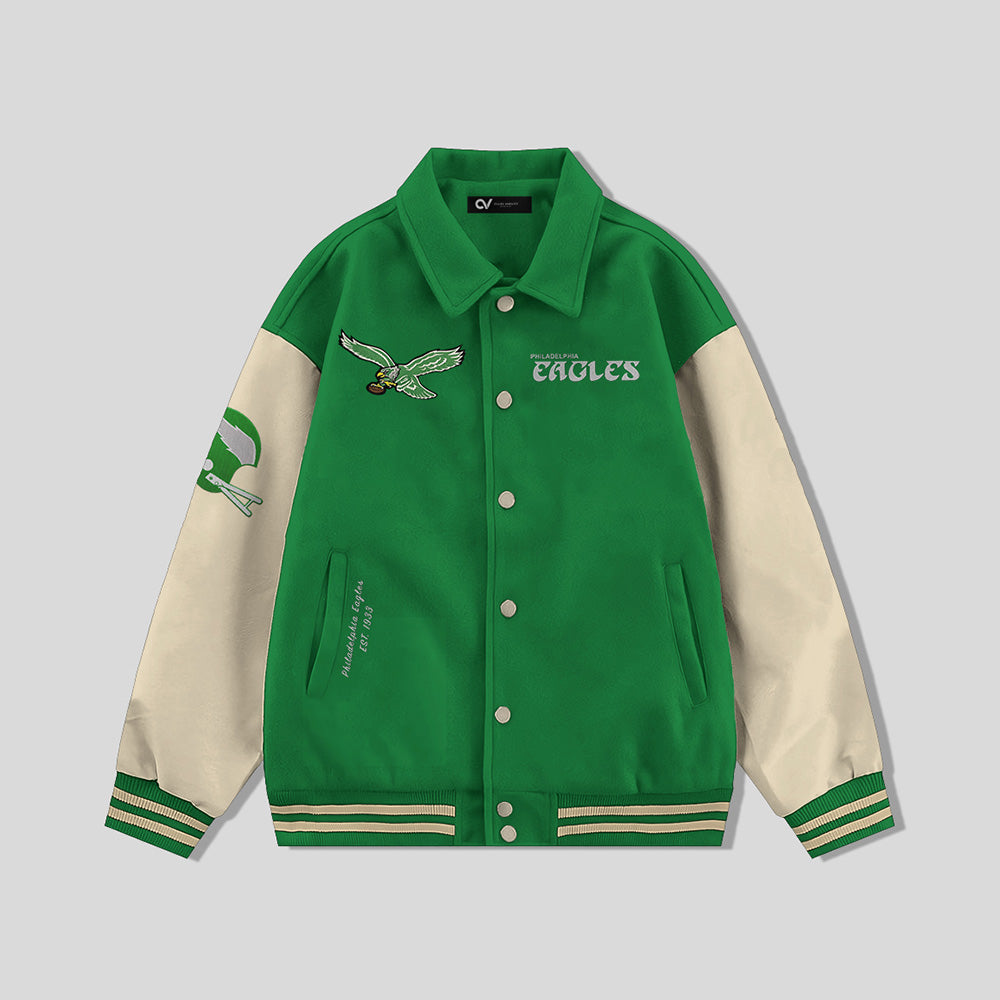 Philadelphia Eagles Collared Varsity Jacket - NFL Letterman Jacket - Clubs Varsity