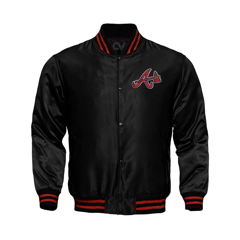 Atlanta Braves Starter Locker Room Satin Varsity Full-Snap Jacket – Black - Clubsvarsity