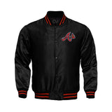 Atlanta Braves Starter Locker Room Satin Varsity Full-Snap Jacket – Black - Clubsvarsity
