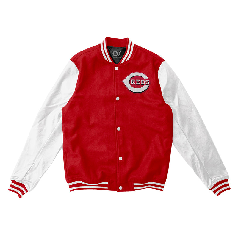 CINCINNATI REDS WOOL JACKET W/ HANDCRAFTED LEATHER LOGOS - RED