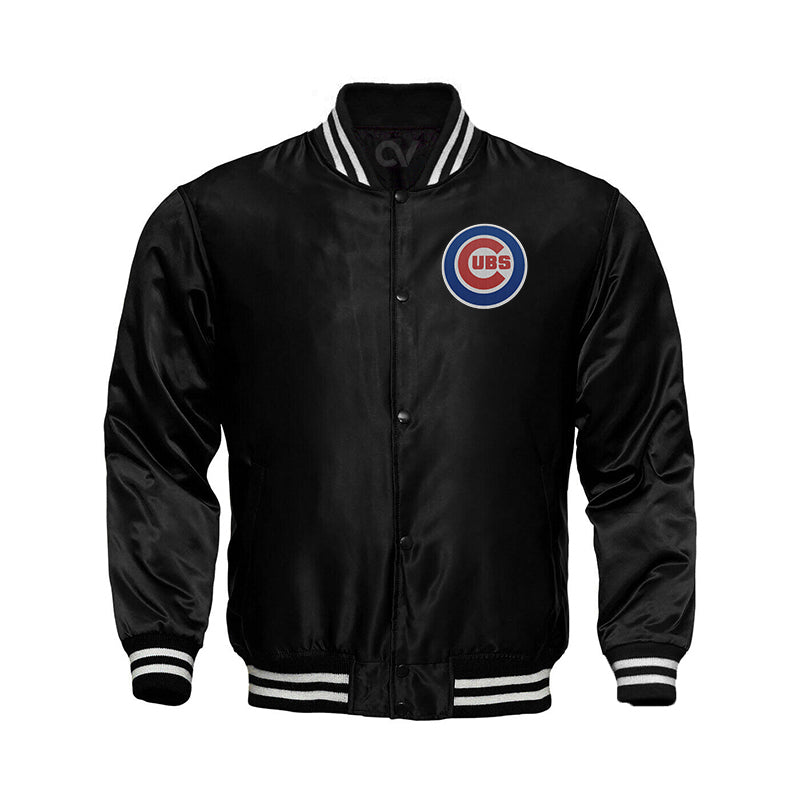 Chicago Cubs Starter Locker Room Satin Varsity Full-Snap Jacket – Black - Clubsvarsity
