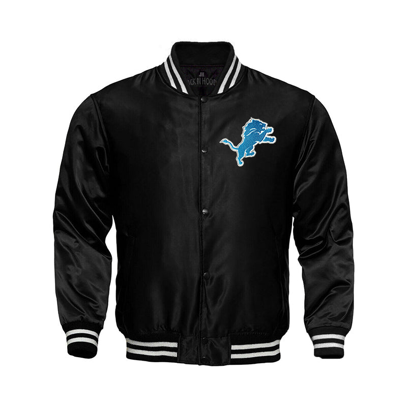 Detroit Lions Starter Locker Room Satin Varsity Full-Snap Jacket – Black