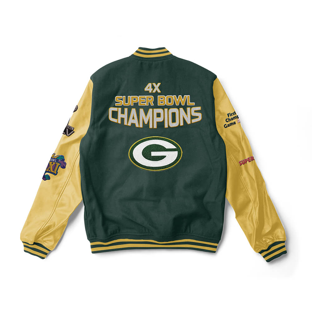 Green Bay Packers Champions Varsity Jacket - 4x Champions - NFL Letterman Jacket - Jack N Hoods