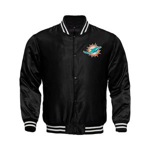 Miami Dolphins Starter Locker Room Satin Varsity Full-Snap Jacket – Black