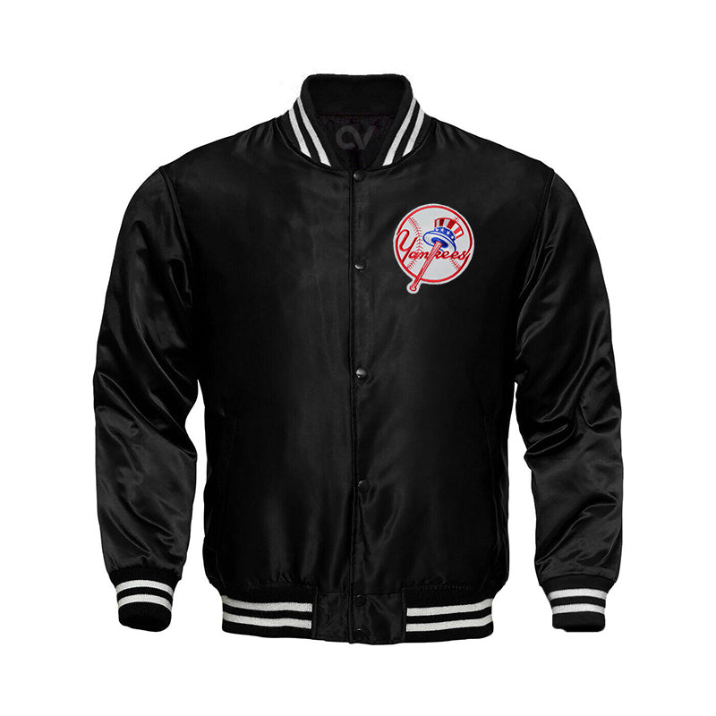 New York Yankees Starter Locker Room Satin Varsity Full-Snap Jacket – Black - Clubsvarsity