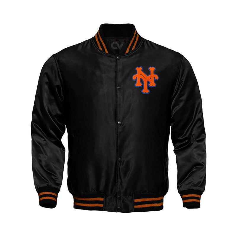 New York Mets Starter Locker Room Satin Varsity Full-Snap Jacket – Black - Clubsvarsity