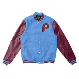 Philadelphia Phillies Sky Blue and Maroon Varsity Jacket - MLB Varsity Jacket - Clubs Varsity