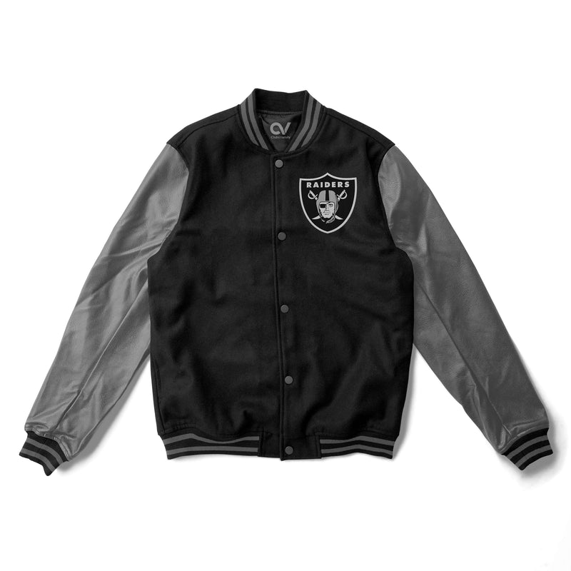 NFL Oakland Las Vegas Raiders wool body leather sleeves Letterman