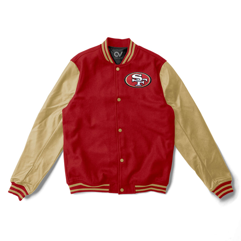 San Francisco 49ers Black Letterman Varsity Jacket with Leather Sleeves  CUSTOM