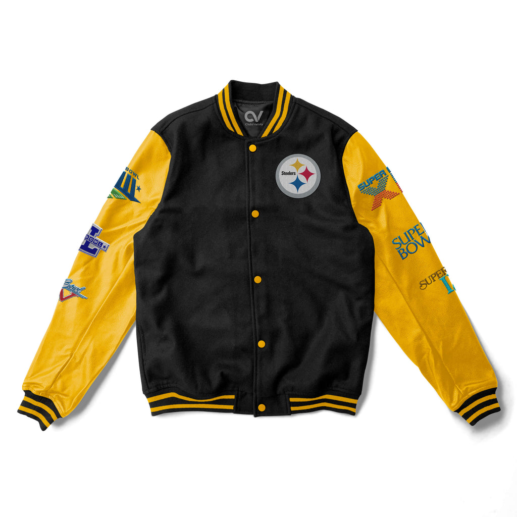 Satin Varsity Pittsburgh Steelers Yellow and Black Jacket