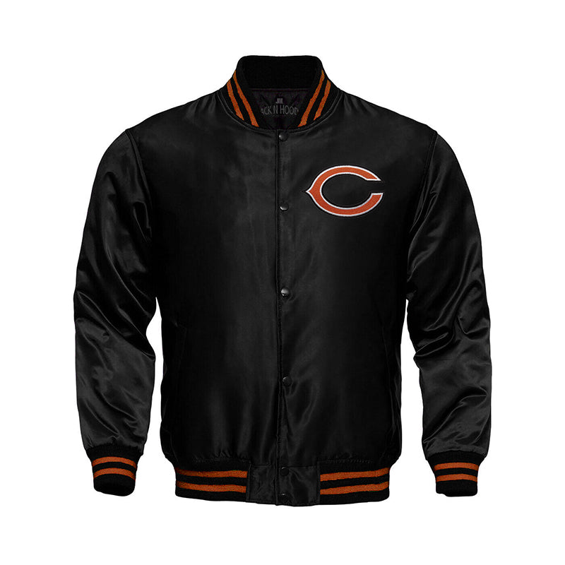 Chicago Bears Starter Locker Room Satin Varsity Full-Snap Jacket – Black